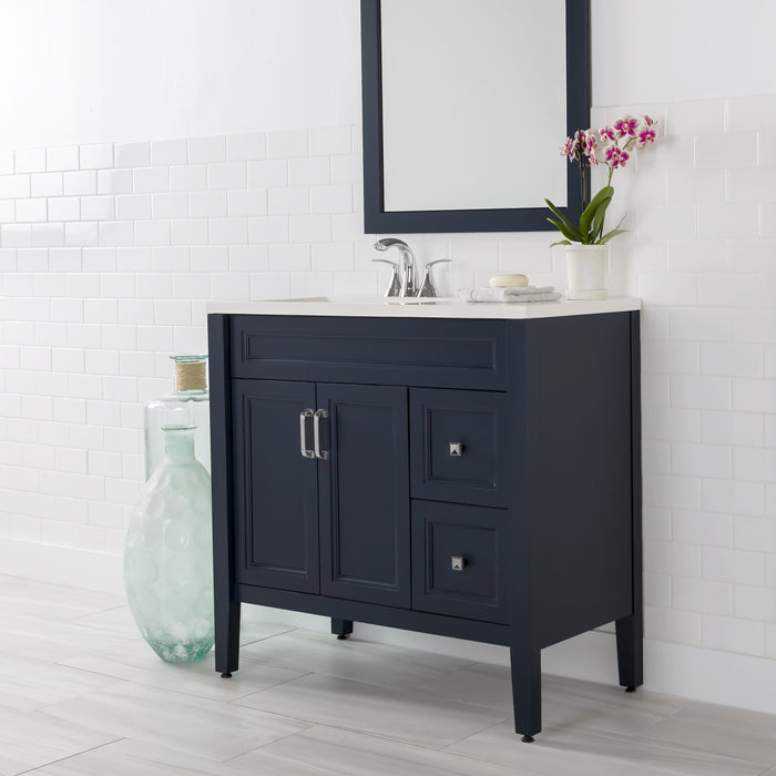 36.25" Furniture-Style Vanity With Cabinet, 2 Drawers, and White Sink Top