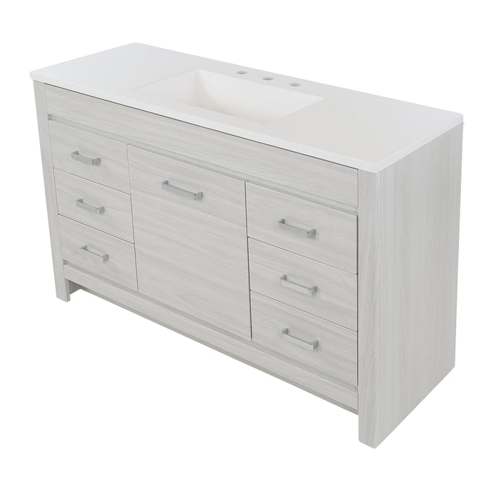 48.25" Freestanding Bathroom Vanity With 6 Drawers and White Countertop