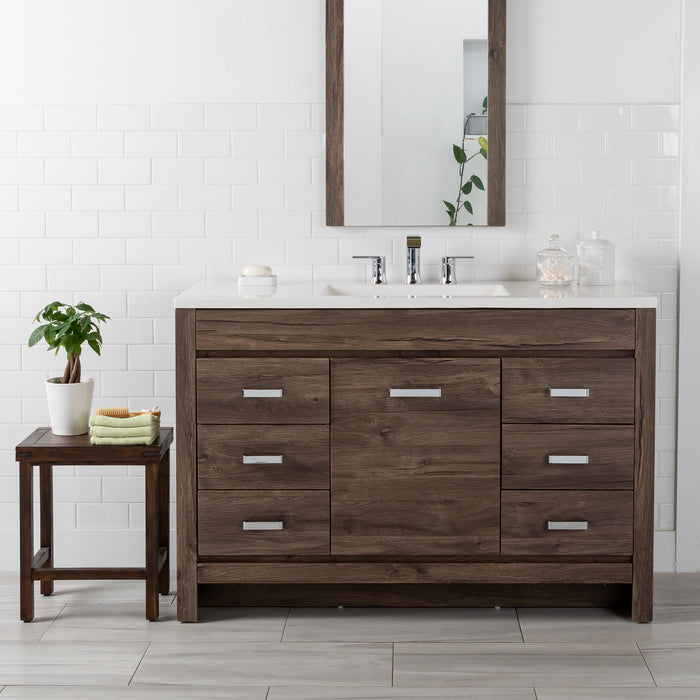 48.25" Freestanding Bathroom Vanity With 6 Drawers and White Countertop