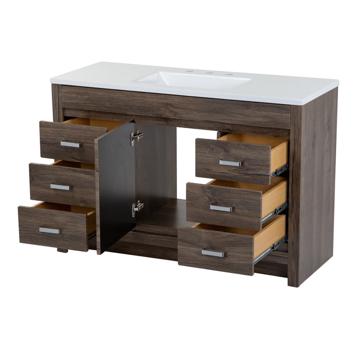 48.25" Freestanding Bathroom Vanity With 6 Drawers and White Countertop