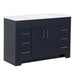 Left side on Salil 48 inch 2-door, 4-drawer blue bathroom vanity with white sink top