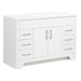 Left side of Salil 48 inch 2-door, 4-drawer white bathroom vanity with white sink top