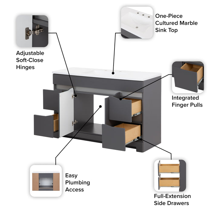 48.25" 2-Door Bathroom Vanity With 4 Drawers and White Countertop