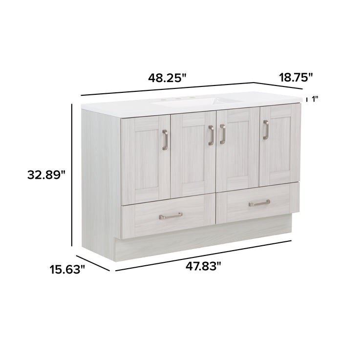 48.25" Vanity With 4 Drawers and White Sink Top