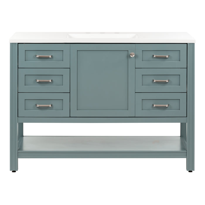 48.5" 6-Drawer Vanity With Open Shelf and Sink Top