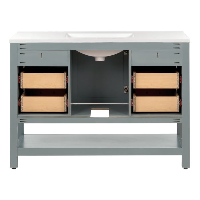 48.5" 6-Drawer Vanity With Open Shelf and Sink Top