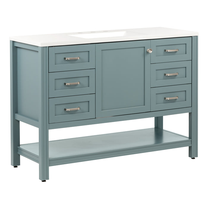 48.5" 6-Drawer Vanity With Open Shelf and Sink Top