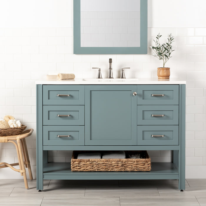 48.5" 6-Drawer Vanity With Open Shelf and Sink Top