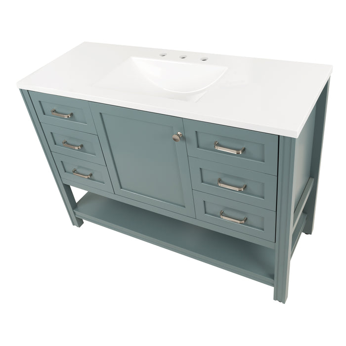 48.5" 6-Drawer Vanity With Open Shelf and Sink Top