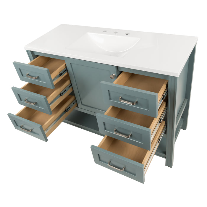 48.5" 6-Drawer Vanity With Open Shelf and Sink Top