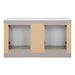 Open back on Lonsdale 60 inch gray double sink bathroom vanity with 2 cabinets and 3 drawers