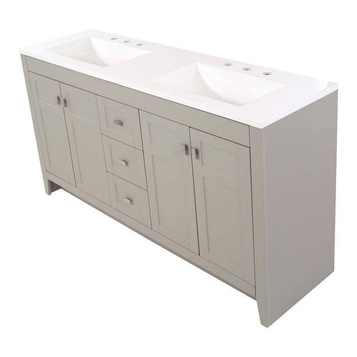 Top view of Lonsdale 60 inch gray double sink bathroom vanity with 2 cabinets and 3 drawers