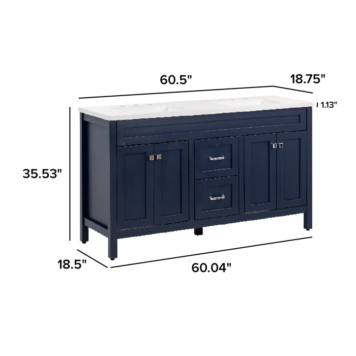 60.5" Furniture-Style Vanity With Integrated Double-Sink