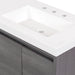 Predrilled sink top on Trente 60 inch 4-door, 5-drawer, hardware-free double-sink bathroom vanity with woodgrain finish and white sink