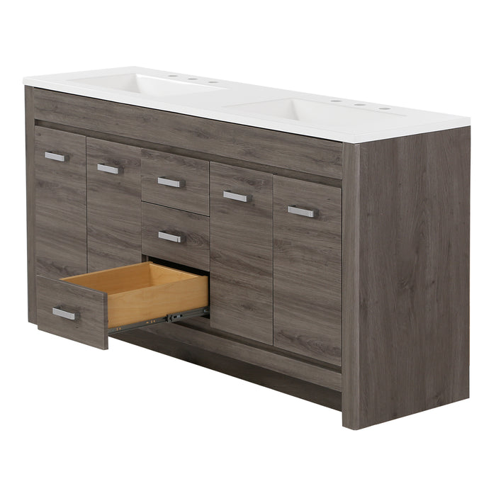 60.25" Bathroom Vanity With Integrated Double-Sink Countertop