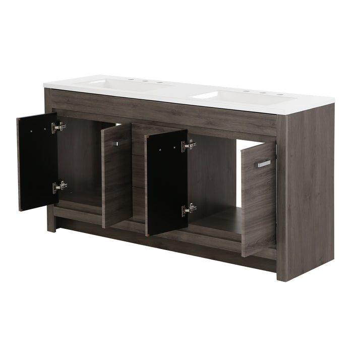 60.25" Bathroom Vanity With Integrated Double-Sink Countertop