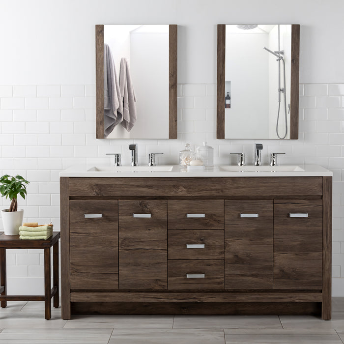 60.25" Bathroom Vanity With Integrated Double-Sink Countertop