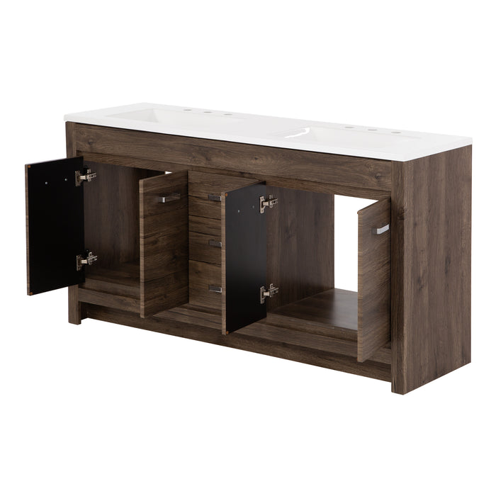 60.25" Bathroom Vanity With Integrated Double-Sink Countertop