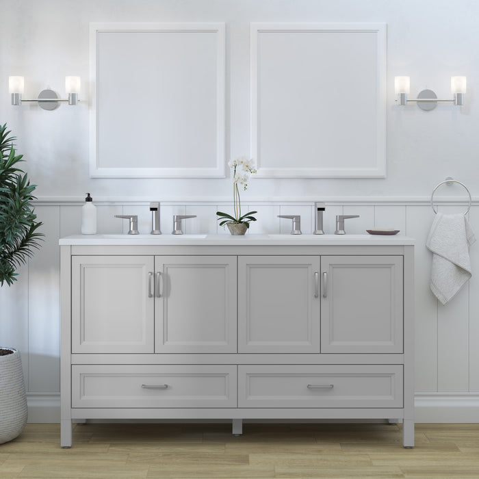 60.25" Double-Sink Bathroom Vanity With 2 Cabinets, 2 Drawers, and White Sink Top