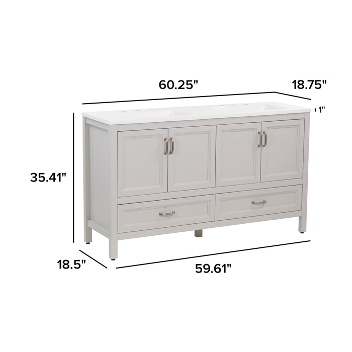 60.25" Double-Sink Bathroom Vanity With 2 Cabinets, 2 Drawers, and White Sink Top