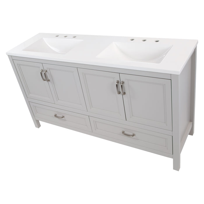 60.25" Double-Sink Bathroom Vanity With 2 Cabinets, 2 Drawers, and White Sink Top