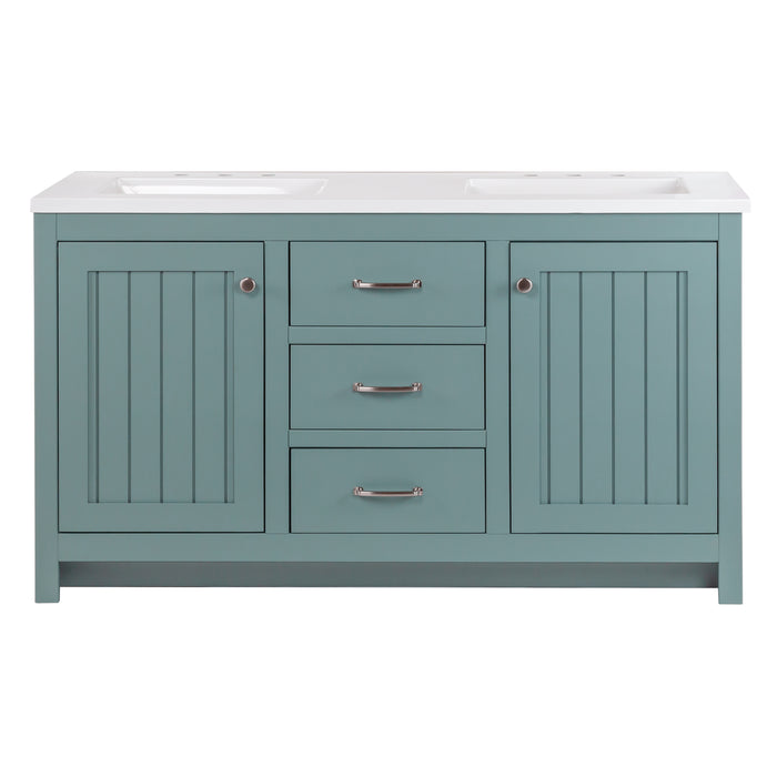 61" Double-Sink Bathroom Vanity With 2 Cabinets, 3 Drawers, and White Sink Top