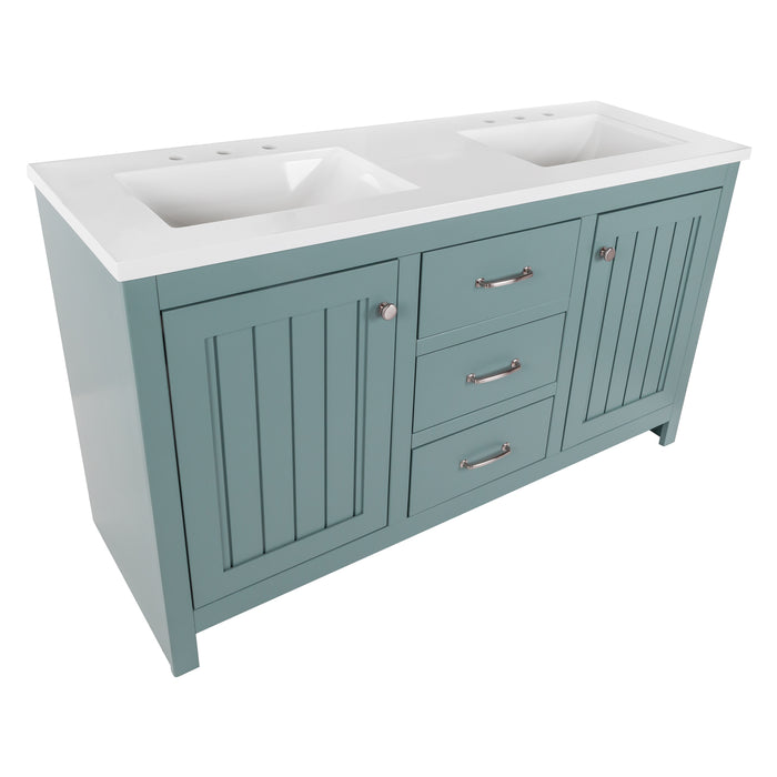 61" Double-Sink Bathroom Vanity With 2 Cabinets, 3 Drawers, and White Sink Top