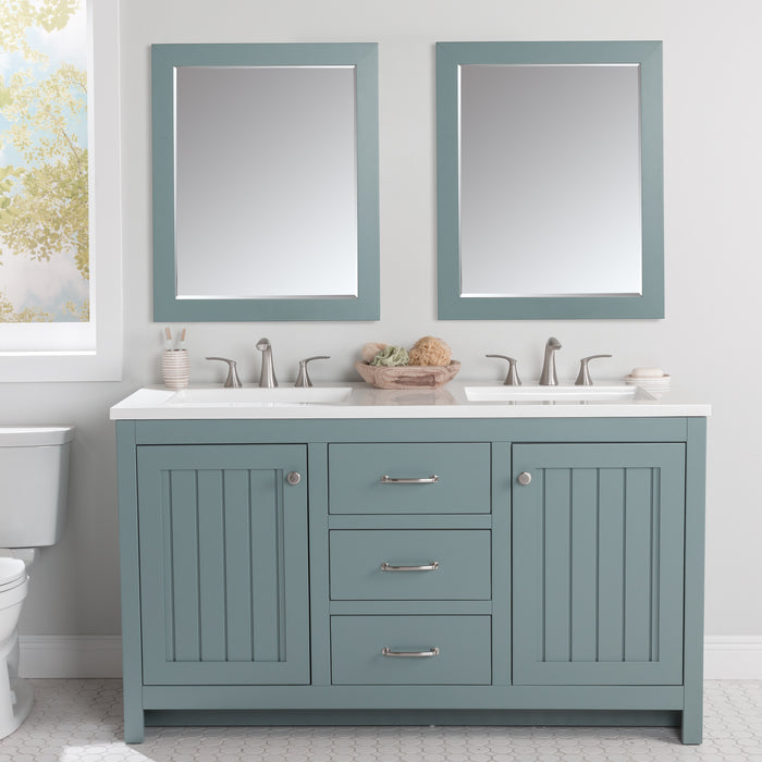 61" Double-Sink Bathroom Vanity With 2 Cabinets, 3 Drawers, and White Sink Top