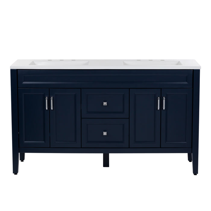 60.25" Double-Sink Bathroom Vanity With 2 Cabinets, 2 Drawers, and White Sink Top