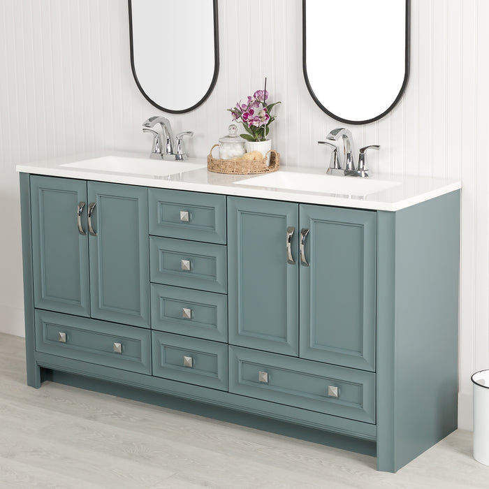 60.25" Double Bathroom Vanity With 5 Drawers, 2 Cabinets, and White Sink Top