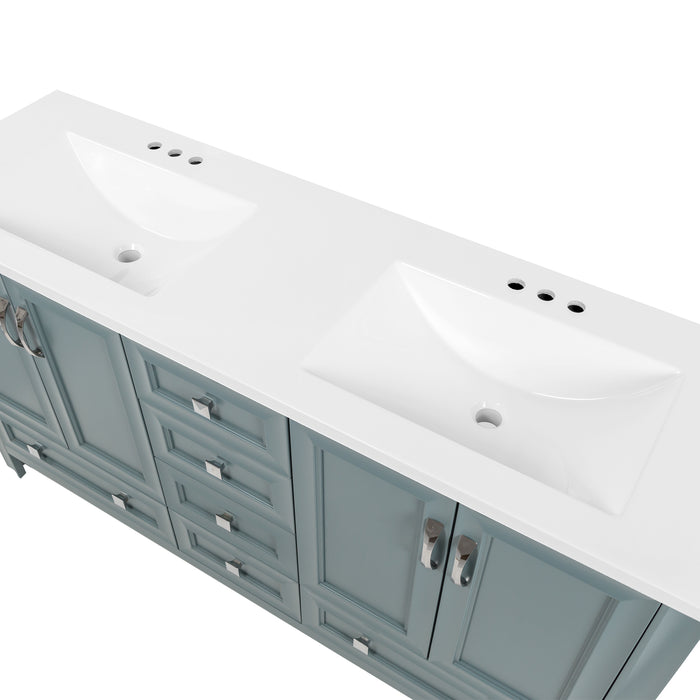 60.25" Double Bathroom Vanity With 5 Drawers, 2 Cabinets, and White Sink Top