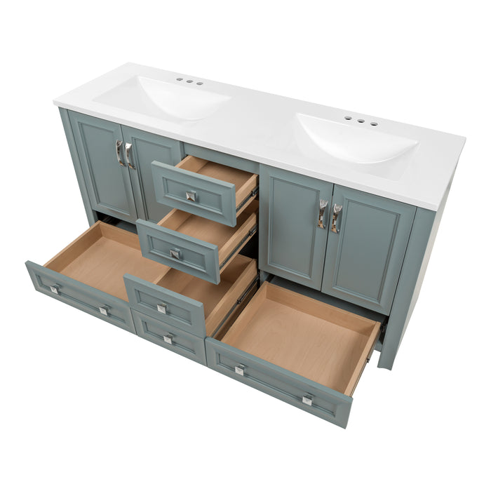 60.25" Double Bathroom Vanity With 5 Drawers, 2 Cabinets, and White Sink Top