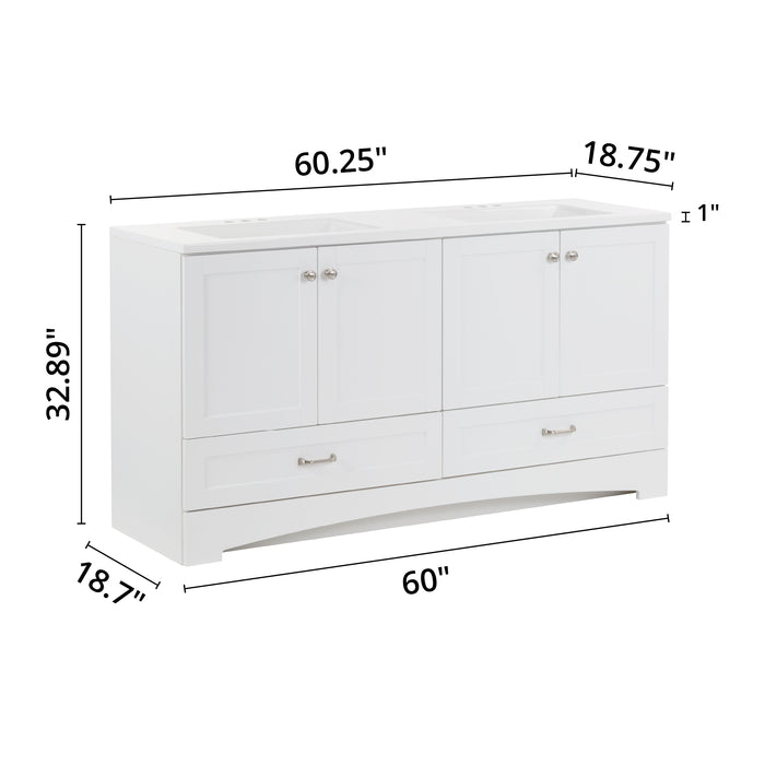 60.25" Double-Sink Bathroom Vanity With White Top