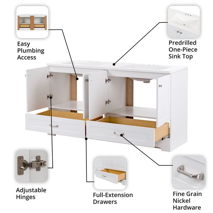 60.25" Double-Sink Bathroom Vanity With White Top