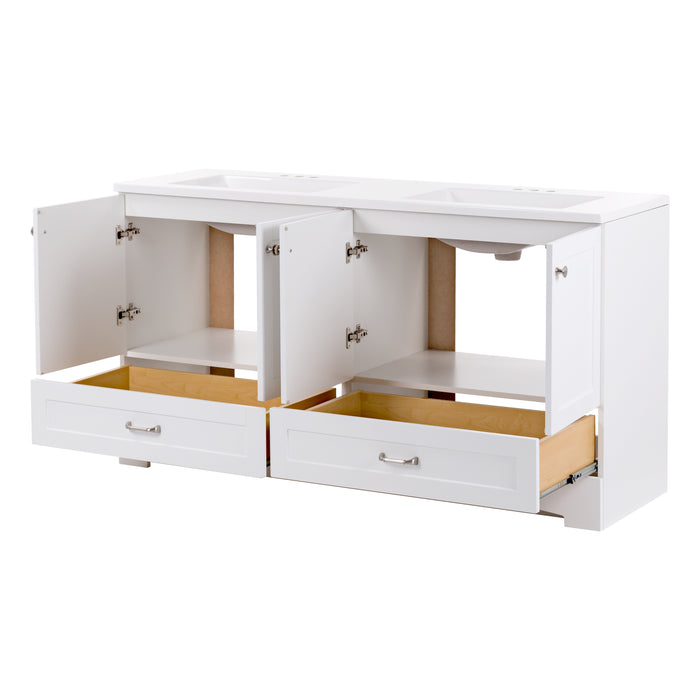 60.25" Double-Sink Bathroom Vanity With White Top