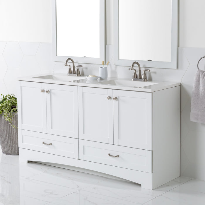 60.25" Double-Sink Bathroom Vanity With White Top