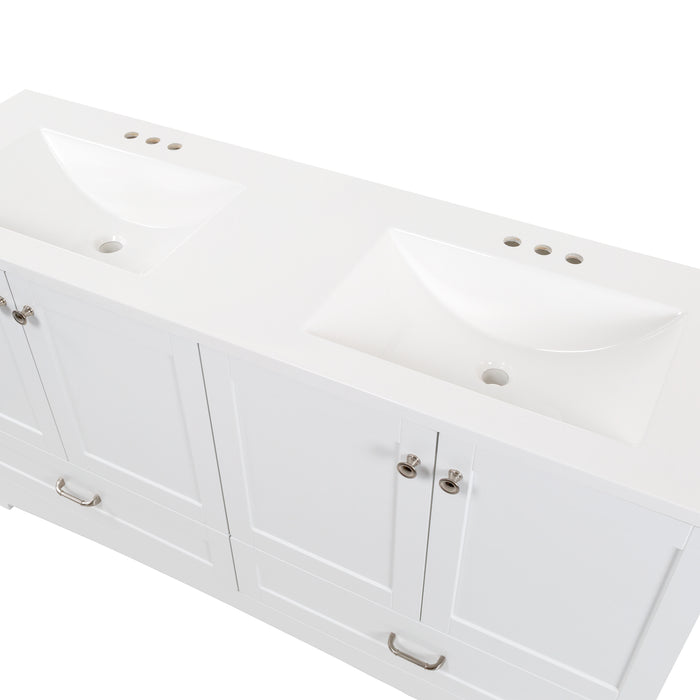 60.25" Double-Sink Bathroom Vanity With White Top