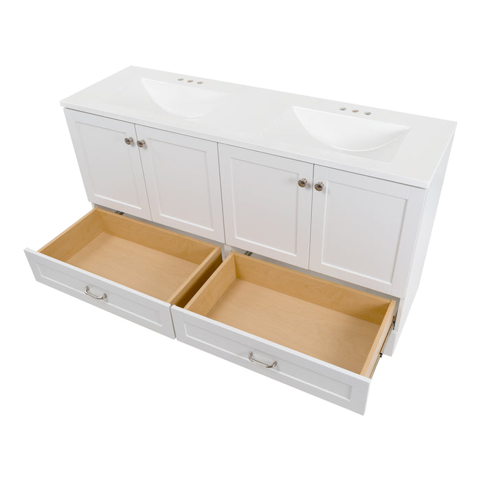 60.25" Double-Sink Bathroom Vanity With White Top