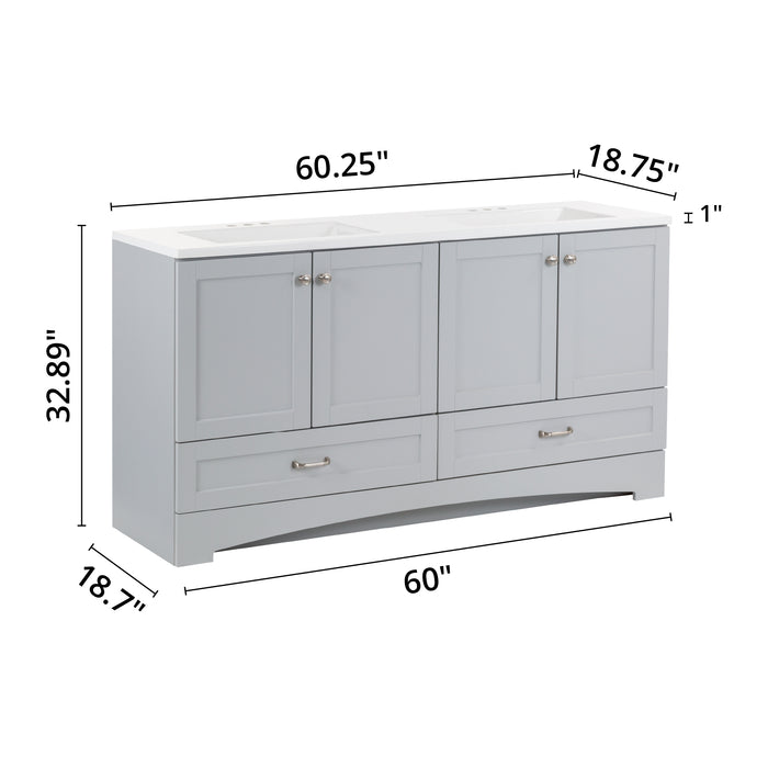 60.25" Double-Sink Bathroom Vanity With White Top