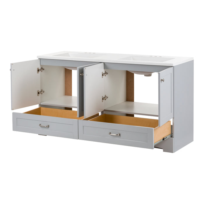 60.25" Double-Sink Bathroom Vanity With White Top