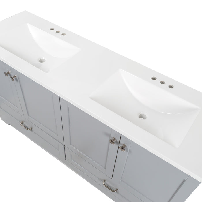 60.25" Double-Sink Bathroom Vanity With White Top