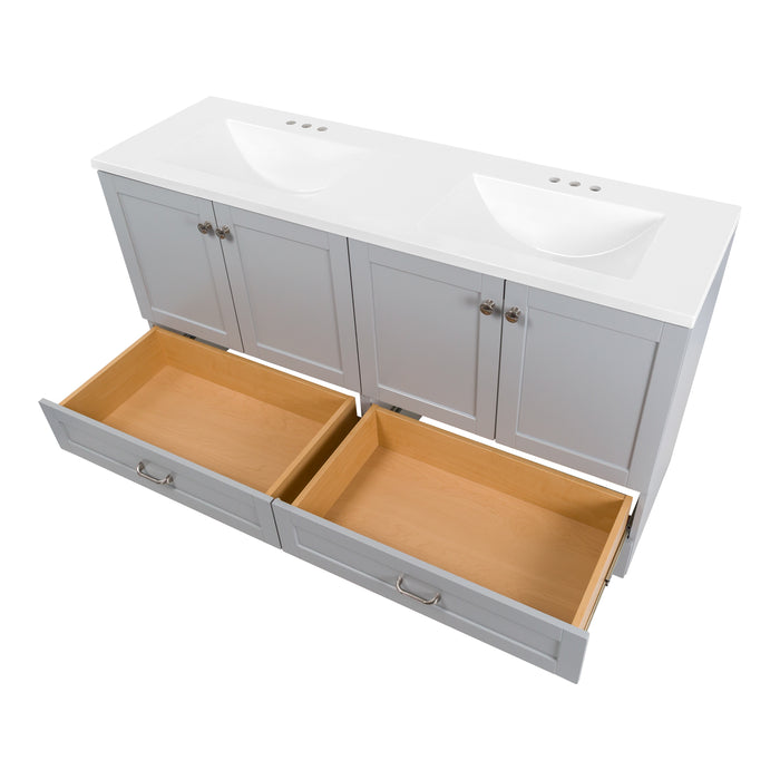 60.25" Double-Sink Bathroom Vanity With White Top