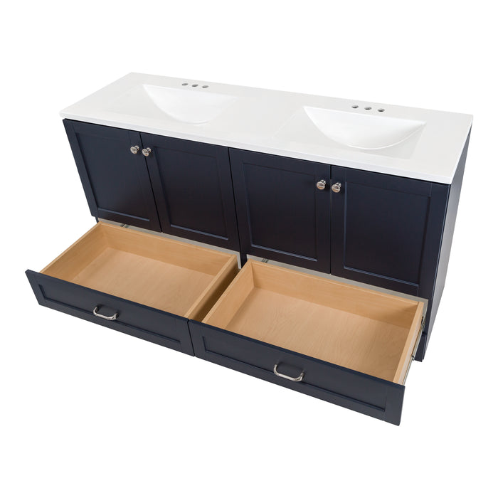 60.25" Double-Sink Bathroom Vanity With White Top