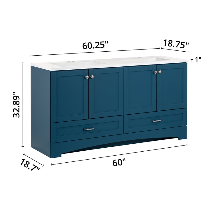 60.25" Double-Sink Bathroom Vanity With White Top