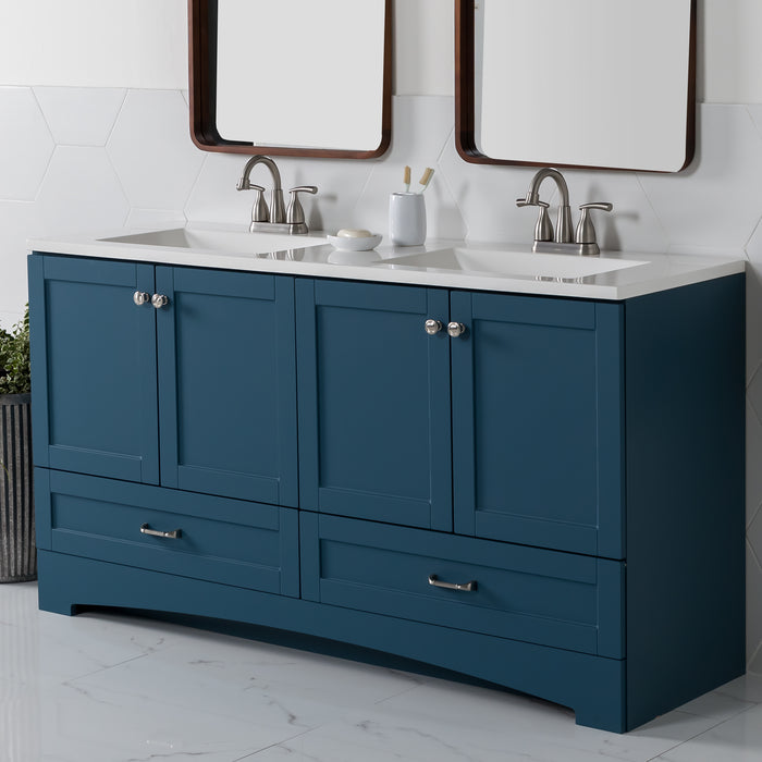 60.25" Double-Sink Bathroom Vanity With White Top