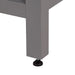 Leg leveler on Sykes 31 in. sterling gray bathroom vanity with 2 drawers, open shelf, cabinet, and white sink top