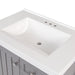 Predrilled sink top on Sykes 31 in. sterling gray bathroom vanity with 2 drawers, open shelf, cabinet, and white sink top