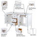 Features of Cartland 61-in double-sink white bathroom vanity with two 2-door cabinets, 3 drawers, granite-look sink top