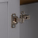 Adjustable hinge on Elvet 49 in gray bathroom vanity with 6 drawers, cabinet, open shelf, granite-look sink top