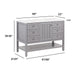 Measurements of Elvet 49 in gray bathroom vanity with 6 drawers, cabinet, open shelf, granite-look sink top: 49 W x 22 D x 35.16 H